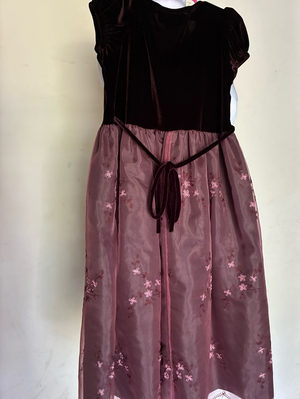 Vintage C.C. Couture Girls Brown Velvet & Floral Embroidered Dress - Picture 2 of 4